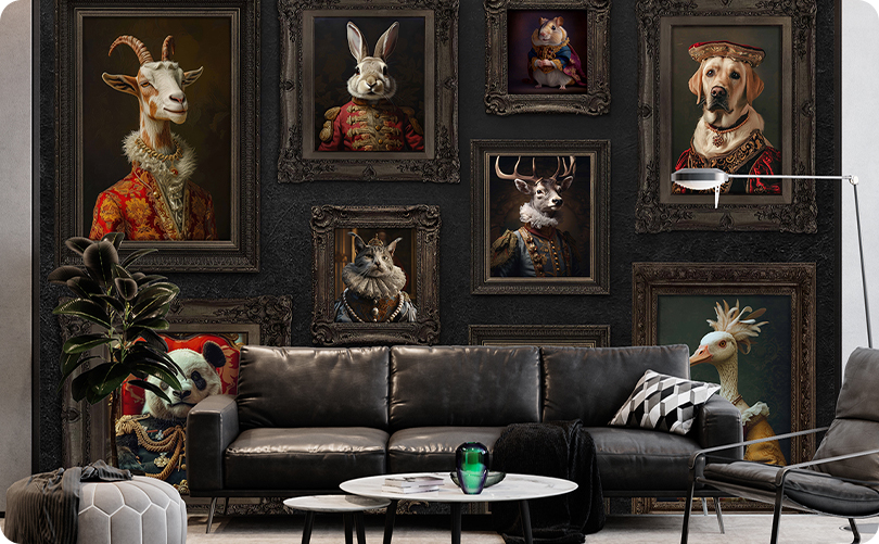 Animal Picture Frame Aristocrat Wallpaper Mural